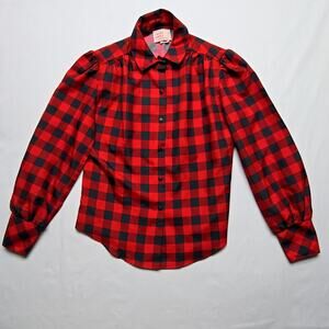 Vintage Sweet Apple Plaid Blouse Red Green Checkered Womens Size 7 Button Up